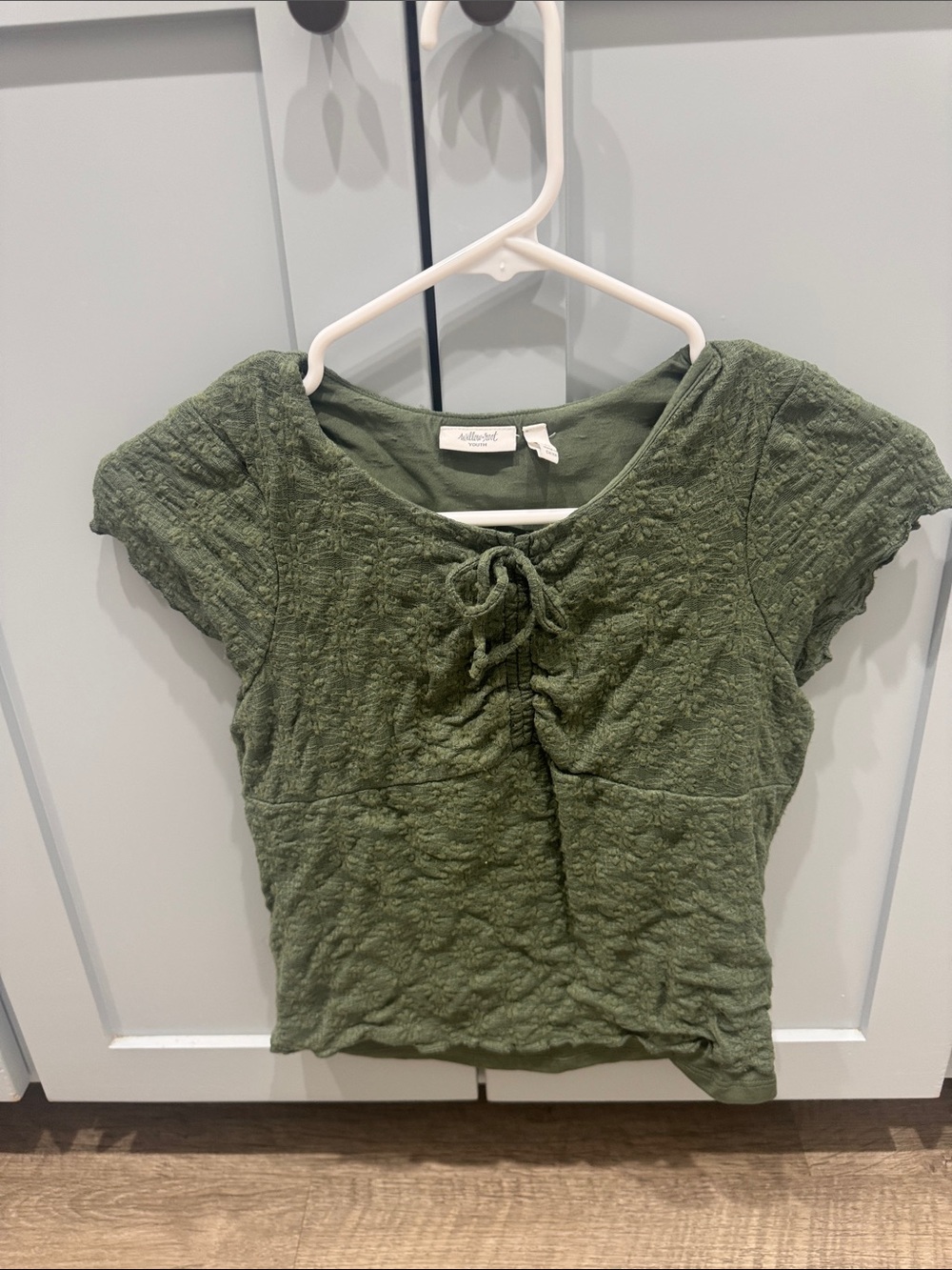 Moss Green Tie-Front Textured Kids Top by Wild Fable